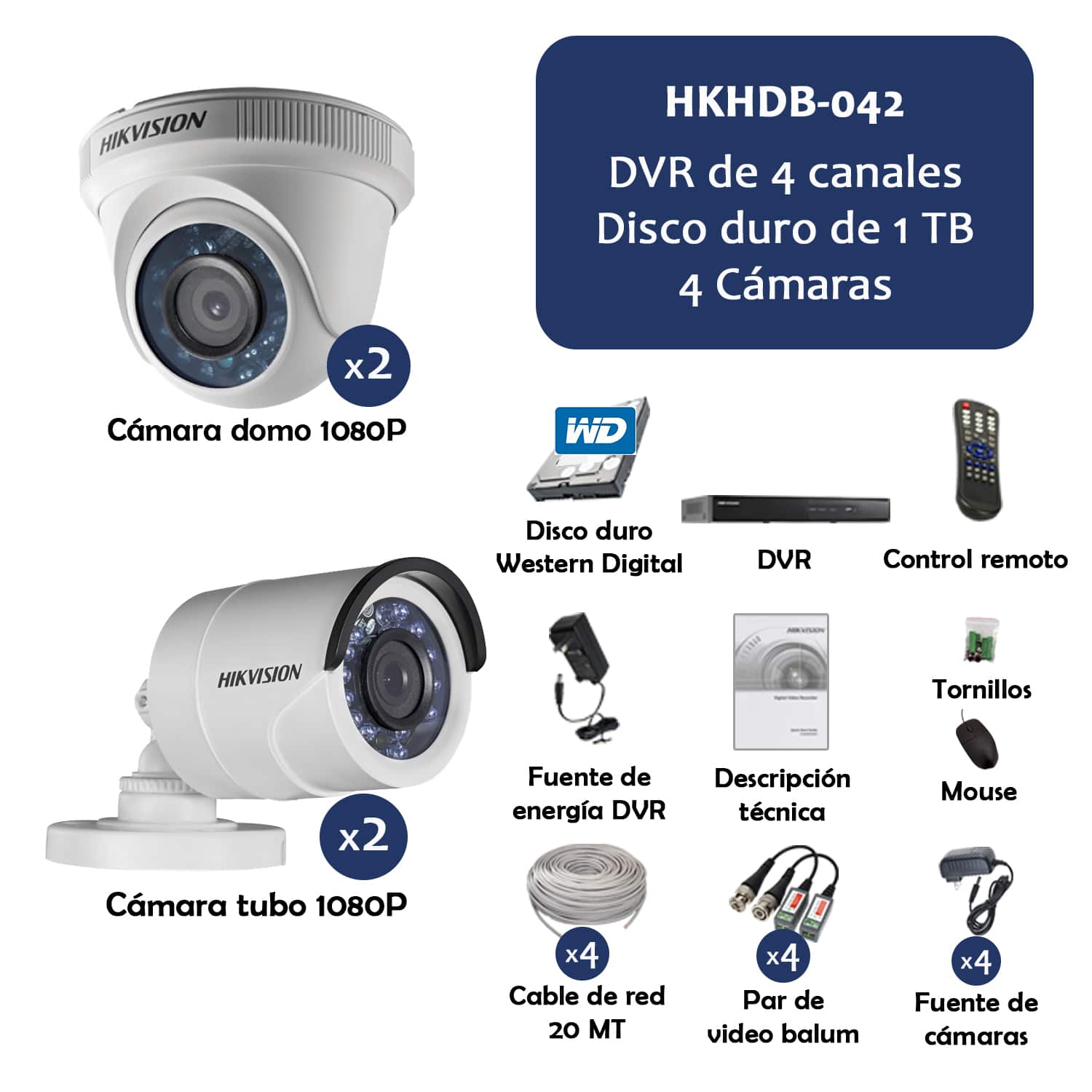 Kit de cámara de vigilancia Full HD, Kit de 4 canales, 1080P, AHD