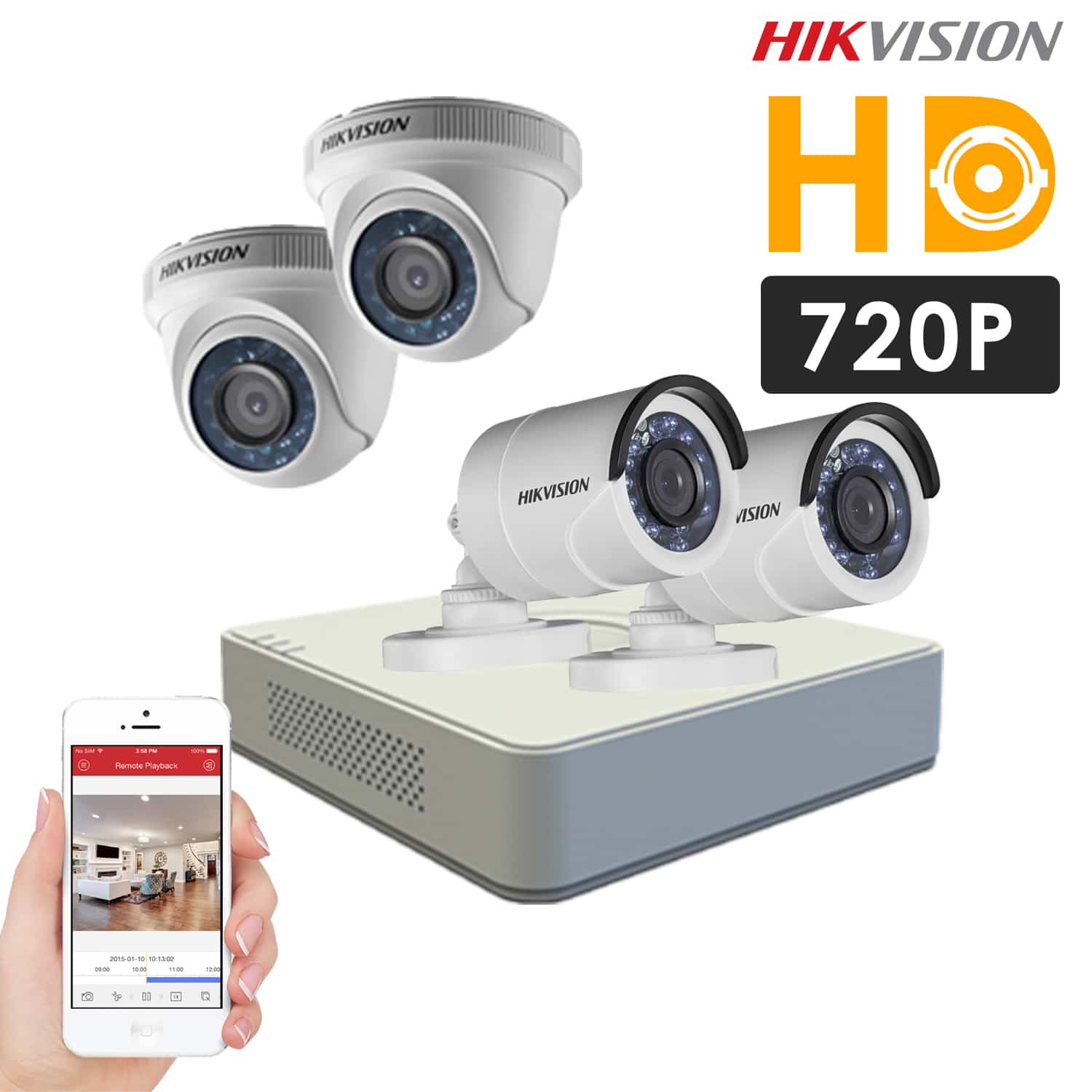 KIT Cámaras de seguridad HD Hikvision KIT 4 cámaras HD 720 – Tubo y Domo – HKHDA-042 – Sistemas de Seguridad en Lima Perú – ALFASEGUR
