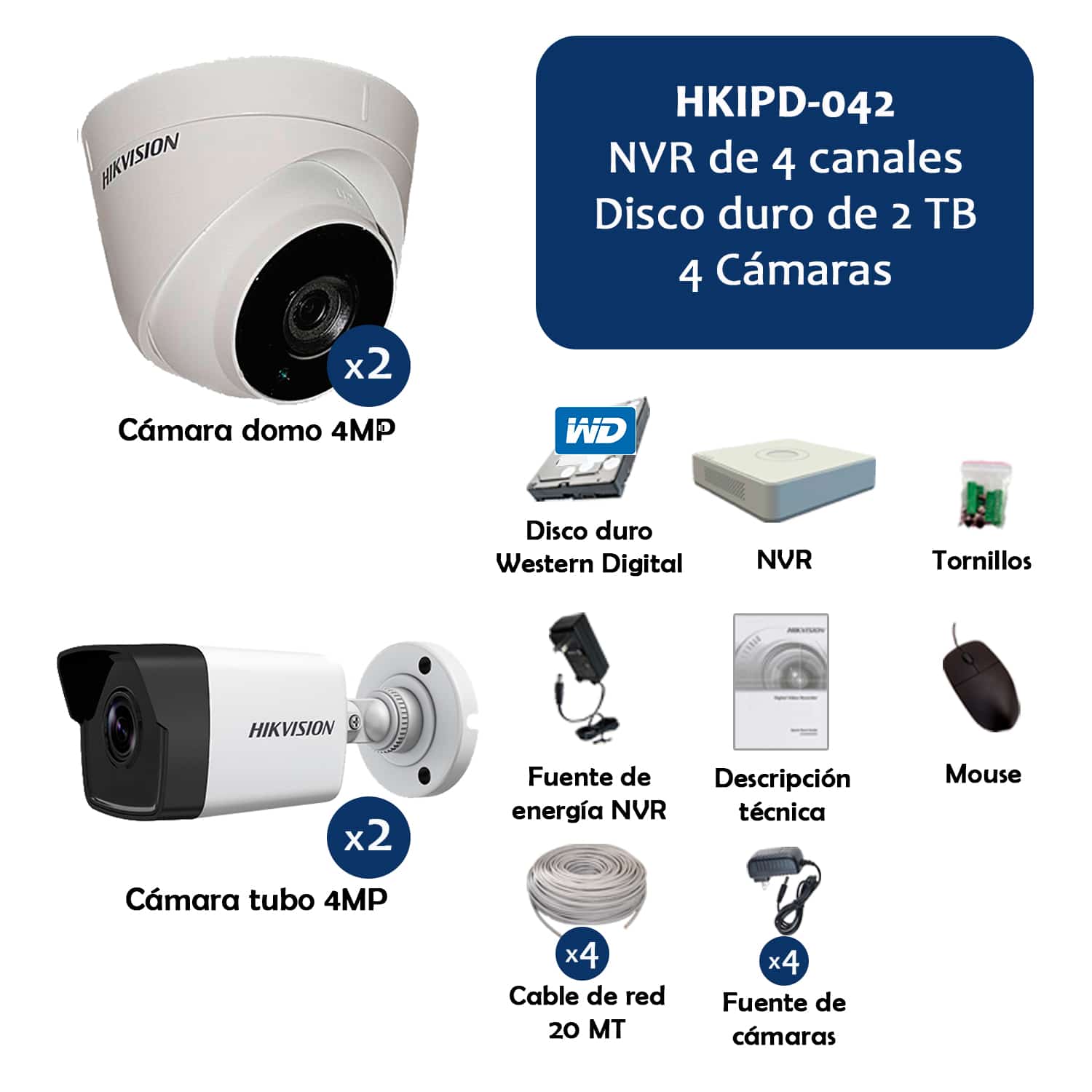 Kit videovigilancia IP PoE con 4 domos y grabador con disco duro