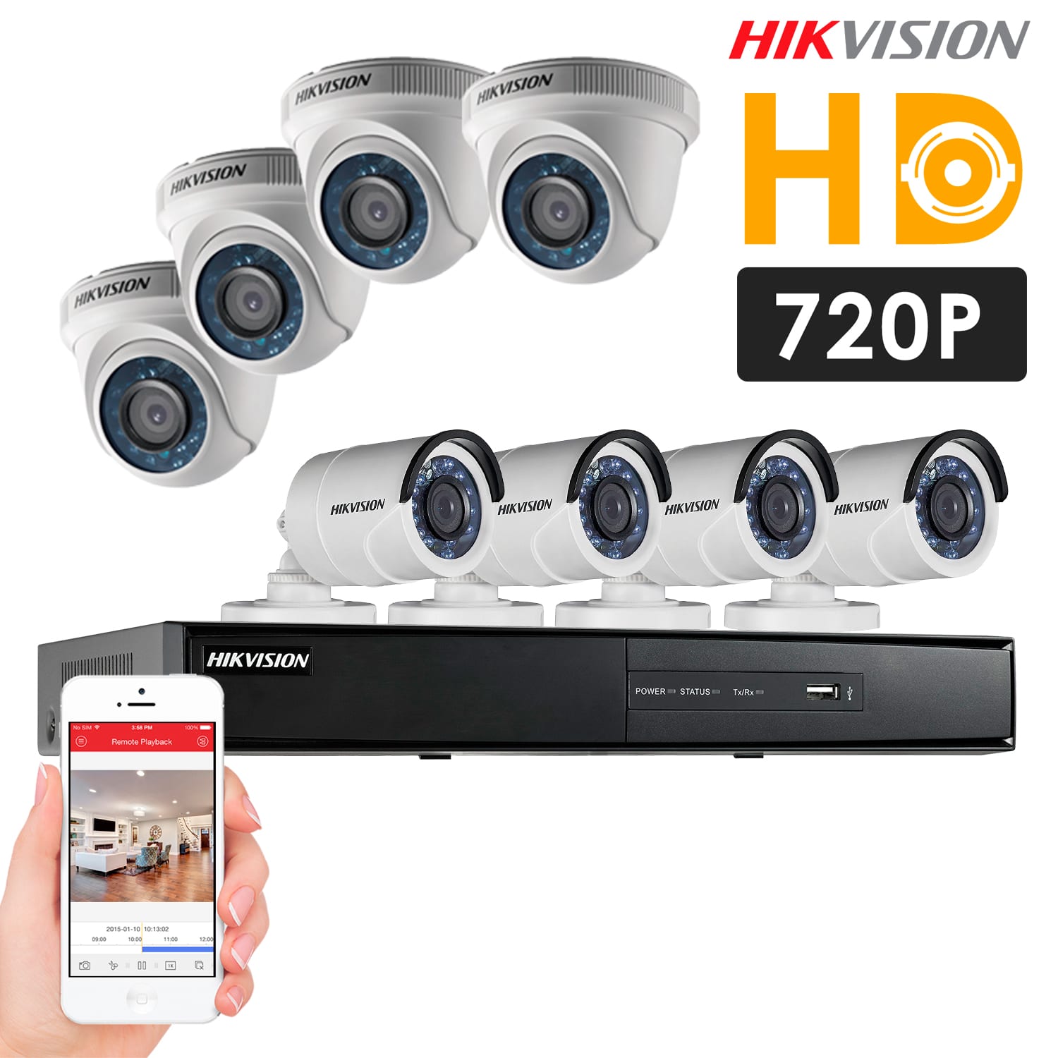 KIT Cámaras de seguridad HD Hikvision – KIT 8 cámaras HD 720 – Tubo y Domo – HKHDA-082 – Sistemas de en Lima Perú – ALFASEGUR