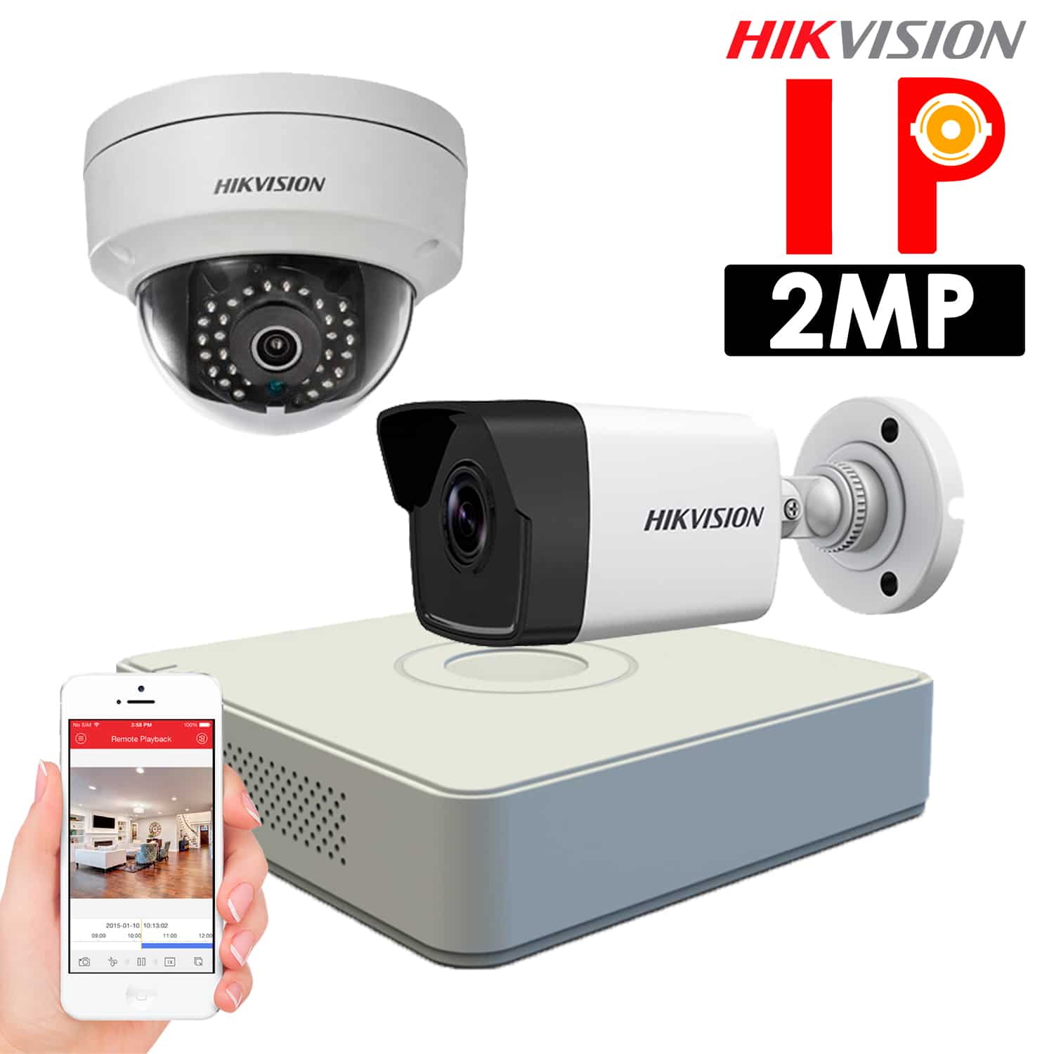 Cámaras de seguridad IP – KIT 2 cámaras IP – Tubo y Domo – HKIPC-022 – Sistemas de Seguridad Lima Perú – ALFASEGUR