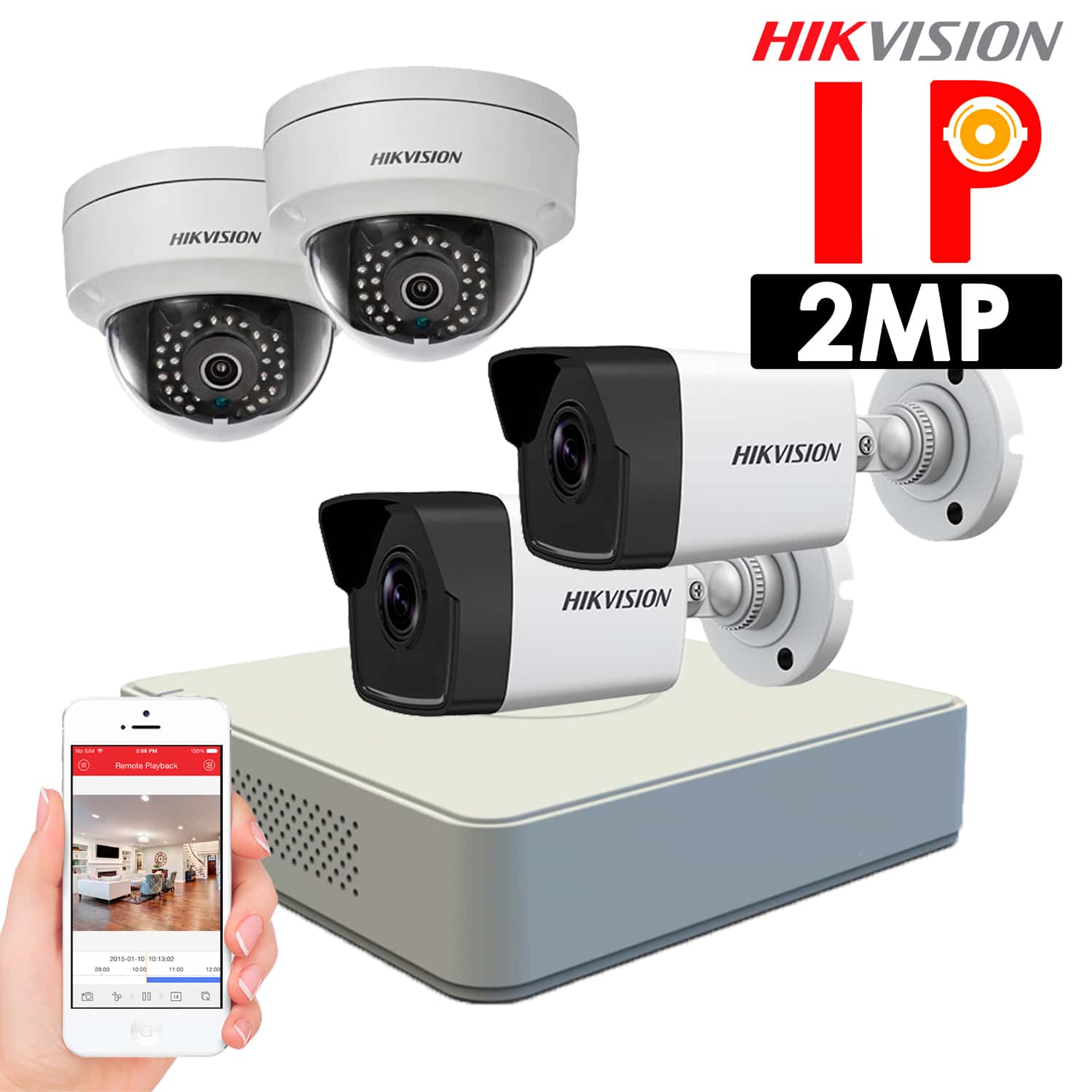 Completamente seco Multitud nombre KIT Cámaras de seguridad IP Hikvision – KIT 4 cámaras IP 2Mp – Tubo y Domo  – HKIPC-042 – Sistemas de Seguridad en Lima Perú – ALFASEGUR