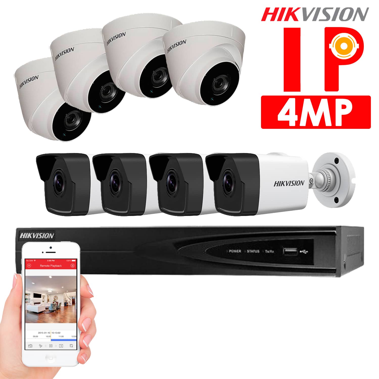 KIT Cámaras de seguridad IP Hikvision – KIT 8 cámaras IP 4Mp – Tubo y Domo – HKIPD-082 – Sistemas de Seguridad Lima Perú – ALFASEGUR